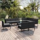 11-tlg. Garten-Lounge-Set mit Auflagen Poly Rattan Schwarz