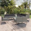 11-tlg. Garten-Lounge-Set mit Auflagen Poly Rattan Grau