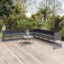 9-tlg. Garten-Lounge-Set mit Auflagen Poly Rattan Grau