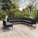 9-tlg. Garten-Lounge-Set mit Auflagen Poly Rattan Schwarz