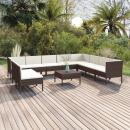 11-tlg. Garten-Lounge-Set mit Auflagen Poly Rattan Braun