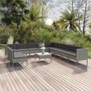 12-tlg. Garten-Lounge-Set mit Auflagen Poly Rattan Grau