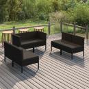 6-tlg. Garten-Lounge-Set mit Auflagen Poly Rattan Schwarz