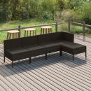 5-tlg. Garten-Lounge-Set mit Auflagen Poly Rattan Schwarz