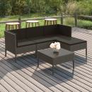 5-tlg. Garten-Lounge-Set mit Auflagen Poly Rattan Grau