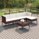 6-tlg. Garten-Lounge-Set mit Auflagen Poly Rattan Braun