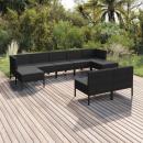 9-tlg. Garten-Lounge-Set mit Auflagen Poly Rattan Schwarz