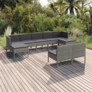 9-tlg. Garten-Lounge-Set mit Auflagen Poly Rattan Grau