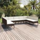 9-tlg. Garten-Lounge-Set mit Auflagen Poly Rattan Braun