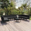 11-tlg. Garten-Lounge-Set mit Auflagen Poly Rattan Schwarz