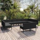 12-tlg. Garten-Lounge-Set mit Auflagen Poly Rattan Schwarz