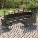 9-tlg. Garten-Lounge-Set mit Auflagen Poly Rattan Grau