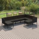 9-tlg. Garten-Lounge-Set mit Auflagen Poly Rattan Schwarz