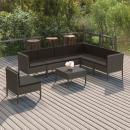 8-tlg. Garten-Lounge-Set mit Auflagen Poly Rattan Grau