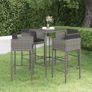 5-tlg. Gartenbar-Set mit Kissen Poly Rattan Grau