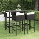 5-tlg. Gartenbar-Set mit Kissen Poly Rattan Schwarz