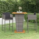 3-tlg. Gartenbar-Set mit Kissen Poly Rattan Grau