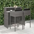 3-tlg. Gartenbar-Set mit Kissen Poly Rattan Grau