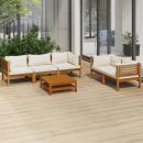 6-tlg. Garten-Lounge-Set mit Creme Kissen Massivholz Akazie