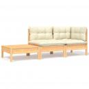 3-tlg. Garten-Lounge-Set mit Kissen in Creme Massivholz Kiefer