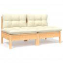 Gartensofa 2-Sitzer mit Kissen in Creme Massivholz Kiefer