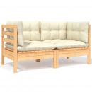 Gartensofa 2-Sitzer mit Kissen in Creme Massivholz Kiefer