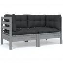 2-Sitzer-Gartensofa mit Kissen Grau Massivholz Kiefer