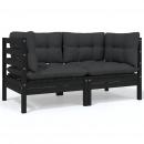 2-Sitzer-Gartensofa mit Kissen Schwarz Massivholz Kiefer 