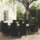 9-tlg. Garten-Essgruppe mit Kissen Poly Rattan Schwarz