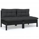 2-Sitzer-Gartensofa mit Kissen Schwarz Massivholz Kiefer 