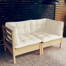 2-Sitzer-Gartensofa mit Creme Kissen Massivholz Kiefer