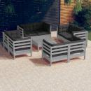 9-tlg. Garten-Lounge-Set mit Anthrazit Kissen Kiefernholz