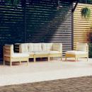 5-tlg. Garten-Lounge-Set mit Creme Kissen Massivholz Kiefer