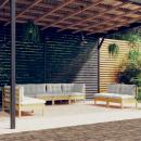 8-tlg. Garten-Lounge-Set mit Creme Kissen Massivholz Kiefer