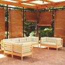 8-tlg. Garten-Lounge-Set mit Creme Kissen Massivholz Kiefer