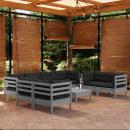 9-tlg. Garten-Lounge-Set mit Kissen Kiefer Massivholz