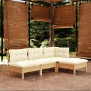 4-tlg. Garten-Lounge-Set mit Creme Kissen Kiefernholz