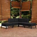 5-tlg. Garten-Lounge-Set mit Kissen Schwarz Kiefernholz