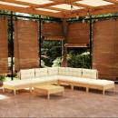 8-tlg. Garten-Lounge-Set mit Creme Kissen Kiefernholz