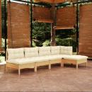 5-tlg. Garten-Lounge-Set mit Creme Kissen Kiefernholz