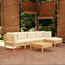 6-tlg. Garten-Lounge-Set mit Creme Kissen Kiefernholz