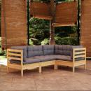 4-tlg. Garten-Lounge-Set mit Grauen Kissen Kiefernholz