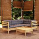 5-tlg. Garten-Lounge-Set mit Grauen Kissen Kiefernholz