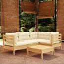 5-tlg. Garten-Lounge-Set mit Creme Kissen Kiefernholz