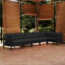 6-tlg. Garten-Lounge-Set mit Kissen Schwarz Kiefernholz