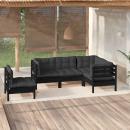 5-tlg. Garten-Lounge-Set mit Kissen Schwarz Kiefernholz