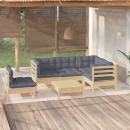 6-tlg. Garten-Lounge-Set mit Grauen Kissen Kiefernholz