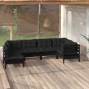 6-tlg. Garten-Lounge-Set mit Kissen Schwarz Kiefernholz