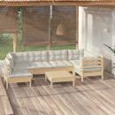 7-tlg. Garten-Lounge-Set mit Creme Kissen Kiefernholz