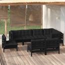 8-tlg. Garten-Lounge-Set mit Kissen Schwarz Massivholz Kiefer